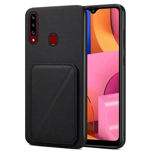 For Samsung Galaxy A20s Denior Imitation Calf Leather Back Phone Case with Holder(Black) - Galaxy Phone Cases by Denior | Online Shopping UK | buy2fix