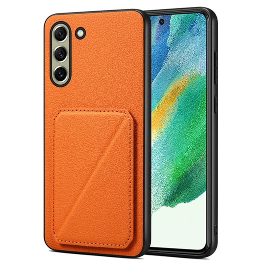 For Samsung Galaxy S21 FE 5G Denior Imitation Calf Leather Back Phone Case with Holder(Orange) - Galaxy Phone Cases by Denior | Online Shopping UK | buy2fix