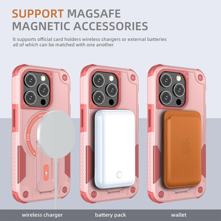 For iPhone 15 MagSafe Holder Armor PC Hybrid TPU Phone Case(Pink) - iPhone 15 Cases by buy2fix | Online Shopping UK | buy2fix