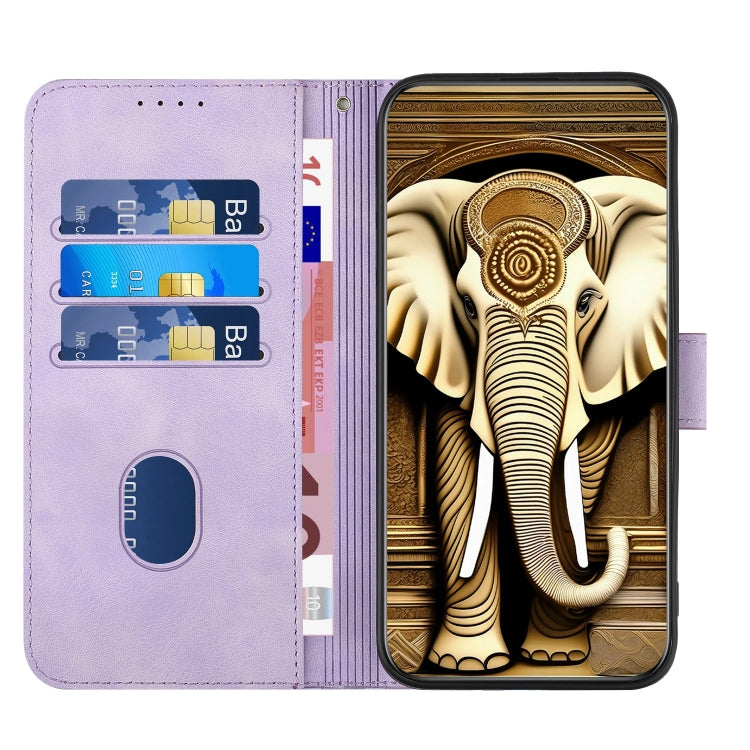 For Samsung Galaxy S21 5G YX0060 Elephant Head Embossed Phone Leather Case with Lanyard(Light Purple) - Galaxy S21 5G Cases by buy2fix | Online Shopping UK | buy2fix