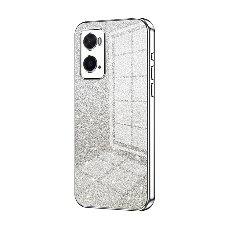 For OPPO A36 / A76 / A96 4G Global Gradient Glitter Powder Electroplated Phone Case(Silver) - OPPO Cases by buy2fix | Online Shopping UK | buy2fix