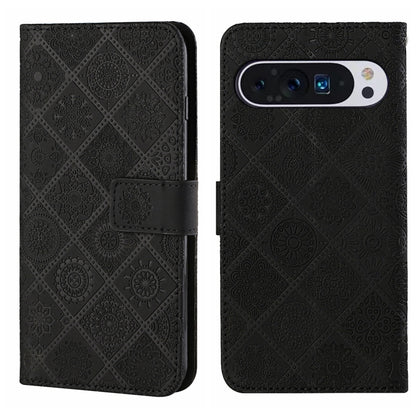 For Google Pixel 9 Pro XL Ethnic Style Embossed Pattern Leather Phone Case(Black) - Google Cases by buy2fix | Online Shopping UK | buy2fix