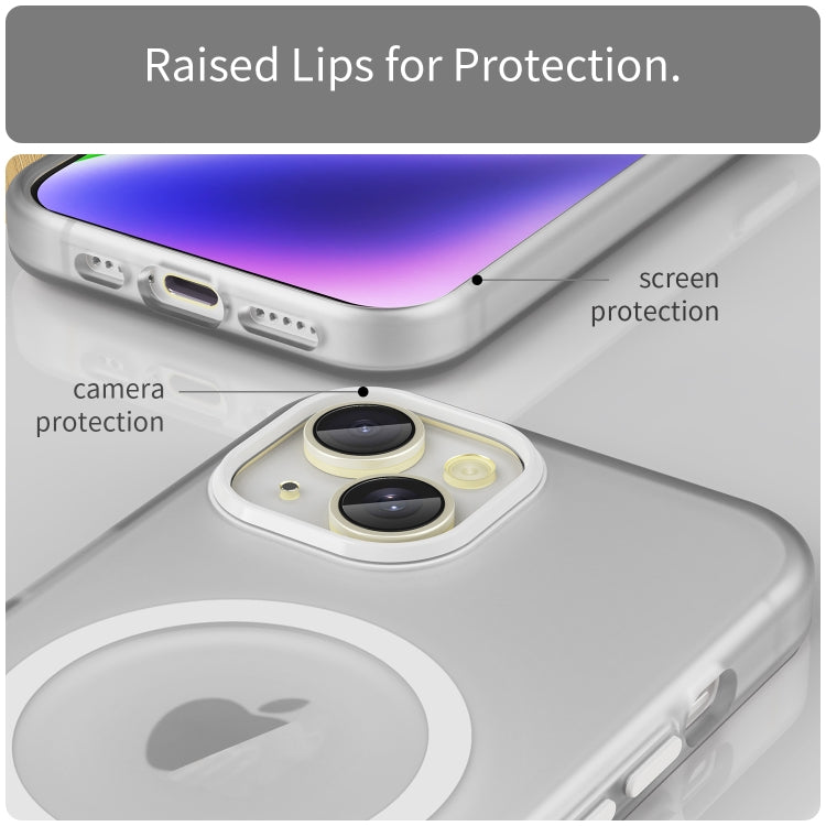 For iPhone 14 Plus MagSafe Frosted Translucent TPU + PC Full Coverage Phone Case(White) - iPhone 14 Plus Cases by buy2fix | Online Shopping UK | buy2fix