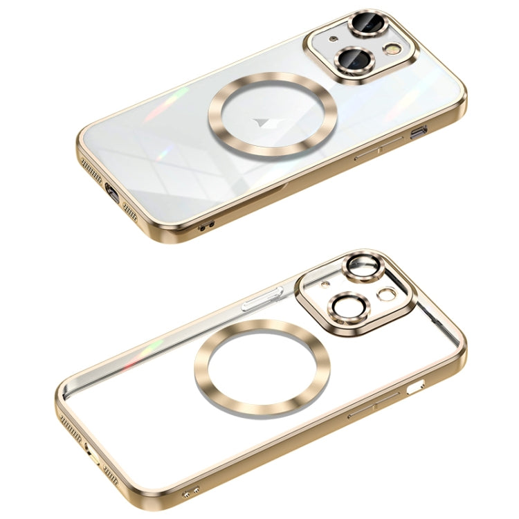 For iPhone 14 MagSafe CD Texture Metal Lens Frame Full Coverage Phone Case(Gold) - iPhone 14 Cases by buy2fix | Online Shopping UK | buy2fix