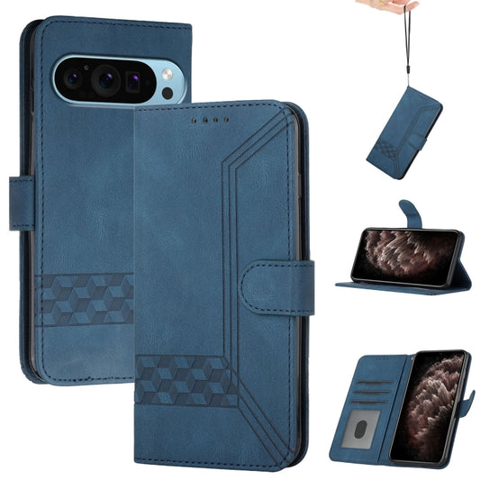 For Google Pixel 9 Cubic Skin Feel Flip Leather Phone Case(Blue) - Google Cases by buy2fix | Online Shopping UK | buy2fix