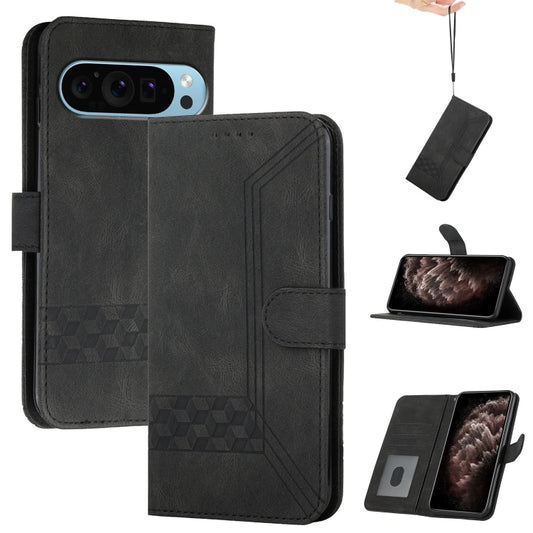 For Google Pixel 9 Cubic Skin Feel Flip Leather Phone Case(Black) - Google Cases by buy2fix | Online Shopping UK | buy2fix