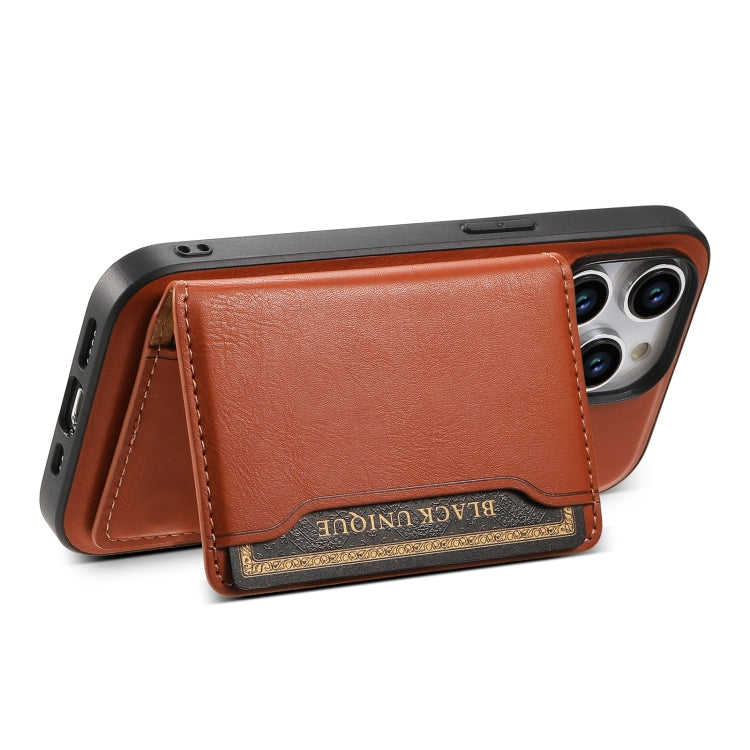For iPhone 15 Plus Denior Cowhide Texture Leather MagSafe Detachable Wallet Phone Case(Brown) - iPhone 15 Plus Cases by Denior | Online Shopping UK | buy2fix