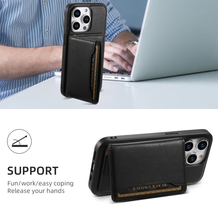 For iPhone 15 Denior Cowhide Texture Leather MagSafe Detachable Wallet Phone Case(Black) - iPhone 15 Cases by Denior | Online Shopping UK | buy2fix