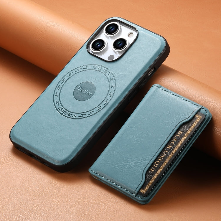 For iPhone 12 Denior Cowhide Texture Leather MagSafe Detachable Wallet Phone Case(Blue) - iPhone 12 / 12 Pro Cases by Denior | Online Shopping UK | buy2fix