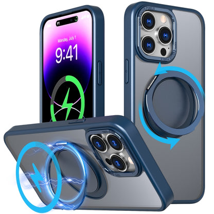 For iPhone 14 Pro Max 360-degree Rotating MagSafe Magnetic Holder Phone Case(Navy Blue) - iPhone 14 Pro Max Cases by buy2fix | Online Shopping UK | buy2fix