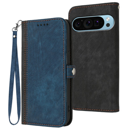 For Google Pixel 9 Side Buckle Double Fold Hand Strap Leather Phone Case(Royal Blue) - Google Cases by buy2fix | Online Shopping UK | buy2fix