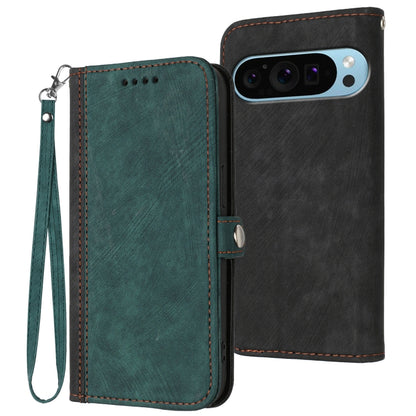 For Google Pixel 9 Side Buckle Double Fold Hand Strap Leather Phone Case(Dark Green) - Google Cases by buy2fix | Online Shopping UK | buy2fix