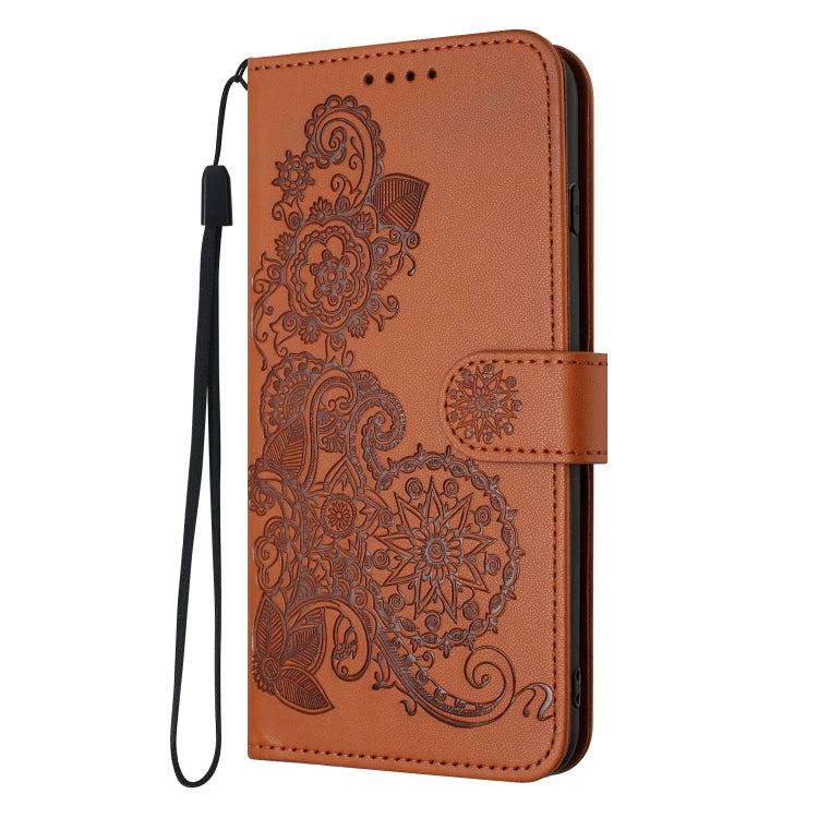 For Google Pixel 9 Pro Datura Flower Embossed Flip Leather Phone Case(Brown) - Google Cases by buy2fix | Online Shopping UK | buy2fix