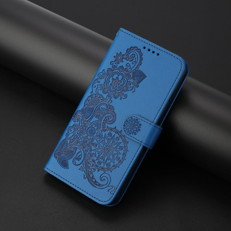 For Google Pixel 9 Datura Flower Embossed Flip Leather Phone Case(Blue) - Google Cases by buy2fix | Online Shopping UK | buy2fix