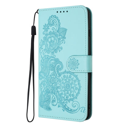 For Google Pixel 9 Datura Flower Embossed Flip Leather Phone Case(Light blue) - Google Cases by buy2fix | Online Shopping UK | buy2fix