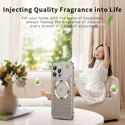 For iPhone 12 Pro Max Spring Buckle MagSafe Magnetic Metal Aromatherapy Phone Case(Silver) - iPhone 12 Pro Max Cases by buy2fix | Online Shopping UK | buy2fix