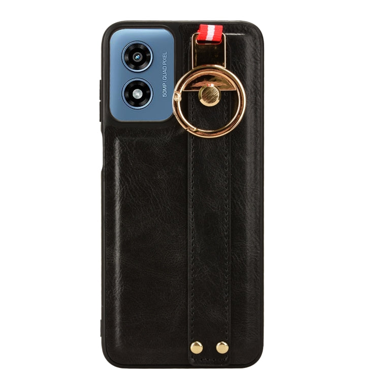 For Motorola Moto G Play 4G 2024 Wristband Leather Back Phone Case(Black) - Motorola Cases by buy2fix | Online Shopping UK | buy2fix