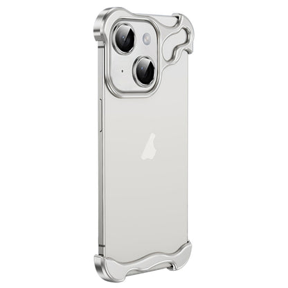 For iPhone 15 Plus Frameless Metal Corner Pad Phone Case with Lens Film(White) - iPhone 15 Plus Cases by buy2fix | Online Shopping UK | buy2fix