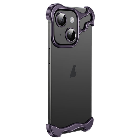 For iPhone 15 Frameless Metal Corner Pad Phone Case with Lens Film(Purple) - iPhone 15 Cases by buy2fix | Online Shopping UK | buy2fix