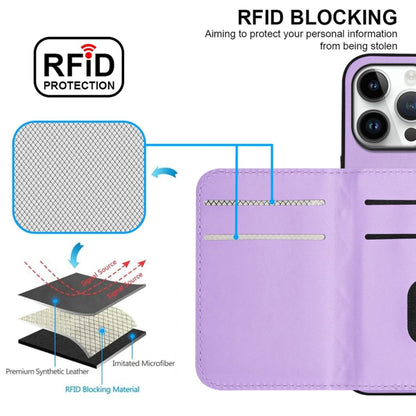 For iPhone 16 Pro Max Rhombic Texture Card Bag RFID Phone Case with Long Lanyard(Light Purple) - iPhone 16 Pro Max Cases by buy2fix | Online Shopping UK | buy2fix