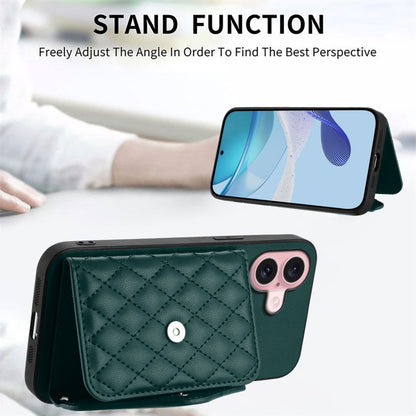 For iPhone 16 Rhombic Texture Card Bag RFID Phone Case with Long Lanyard(Green) - iPhone 16 Cases by buy2fix | Online Shopping UK | buy2fix