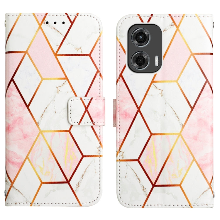 For Motorola Moto G Stylus 5G 2024 PT003 Marble Pattern Flip Leather Phone Case(Pink White) - Motorola Cases by buy2fix | Online Shopping UK | buy2fix