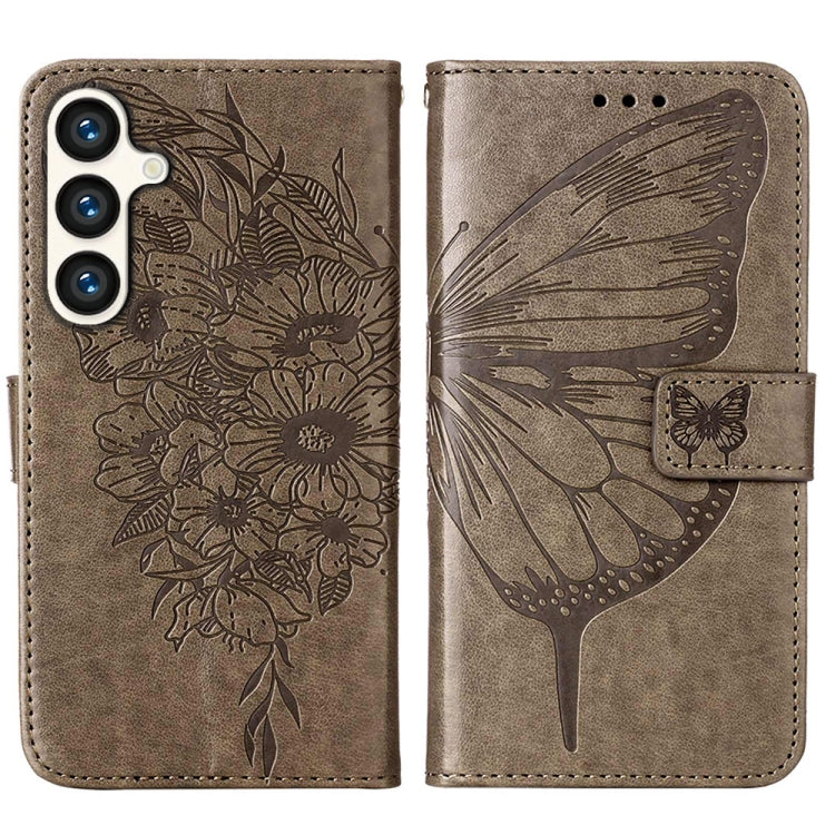 For Samsung Galaxy S24+ 5G Embossed Butterfly Leather Phone Case(Grey) - Galaxy S24+ 5G Cases by buy2fix | Online Shopping UK | buy2fix