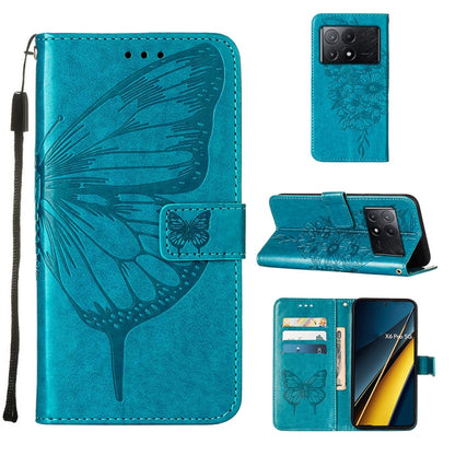 For Xiaomi Redmi K70E Embossed Butterfly Leather Phone Case(Blue) - K70E Cases by buy2fix | Online Shopping UK | buy2fix