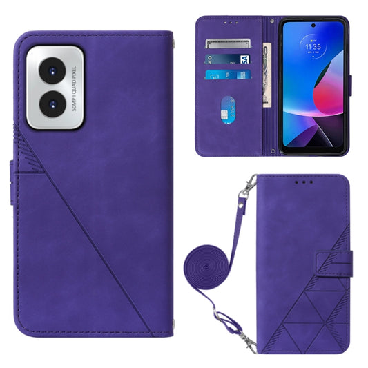 For Motorola Moto G Play 4G 2024 Crossbody 3D Embossed Flip Leather Phone Case(Purple) - Motorola Cases by buy2fix | Online Shopping UK | buy2fix