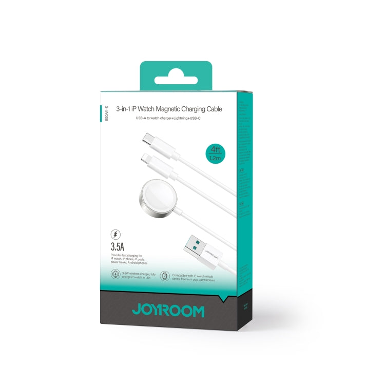 JOYROOM S-IW008 3 in 1 USB to 8 Pin + USB-C/Type-C + Magnetic Watch Wireless Charging Data Cable, Length: 1.2m(White) - Multifunction Cable by JOYROOM | Online Shopping UK | buy2fix