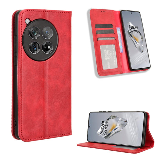 For OnePlus 12 Magnetic Buckle Retro Texture Leather Phone Case(Red) - OnePlus Cases by buy2fix | Online Shopping UK | buy2fix