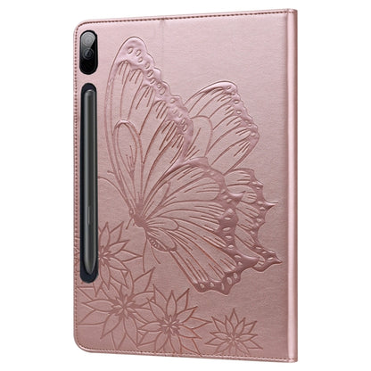 For Samsung Galaxy Tab S9 FE+ / S9+ / S8+ Big Butterfly Embossed Leather Tablet Case(Rose Gold) - Galaxy Tab S9+ Cases by buy2fix | Online Shopping UK | buy2fix