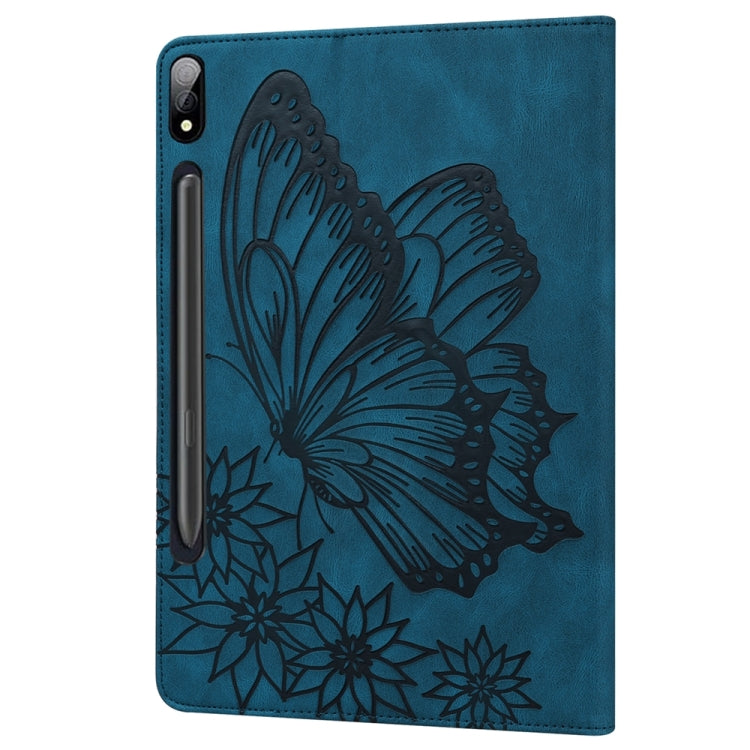 For Samsung Galaxy Tab S9 Ultra / S8 Ultra Big Butterfly Embossed Leather Tablet Case(Blue) - Galaxy Tab S9 Ultra Cases by buy2fix | Online Shopping UK | buy2fix