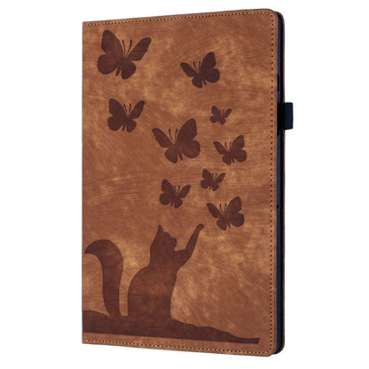 For iPad Pro 11 2024 Butterfly Cat Embossing Leather Tablet Case(Brown) - iPad Pro 11 2024 Cases by buy2fix | Online Shopping UK | buy2fix