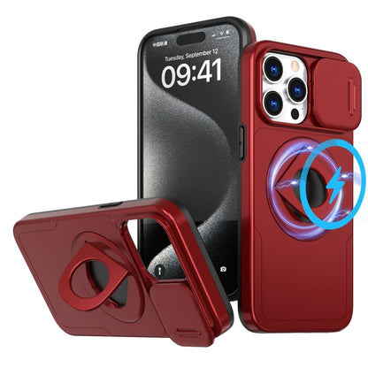 For iPhone 15 Pro Camshield MagSafe Ring Holder Armor Phone Case(Red) - More iPhone Cases by buy2fix | Online Shopping UK | buy2fix