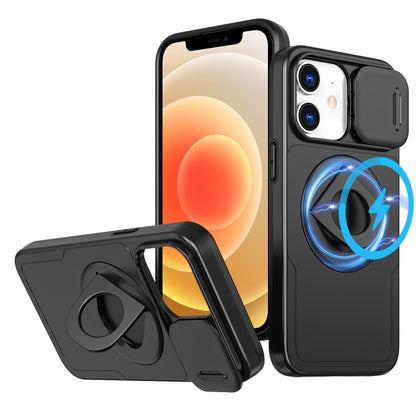 For iPhone 12 Camshield MagSafe Ring Holder Armor Phone Case(Black) - iPhone 12 / 12 Pro Cases by buy2fix | Online Shopping UK | buy2fix