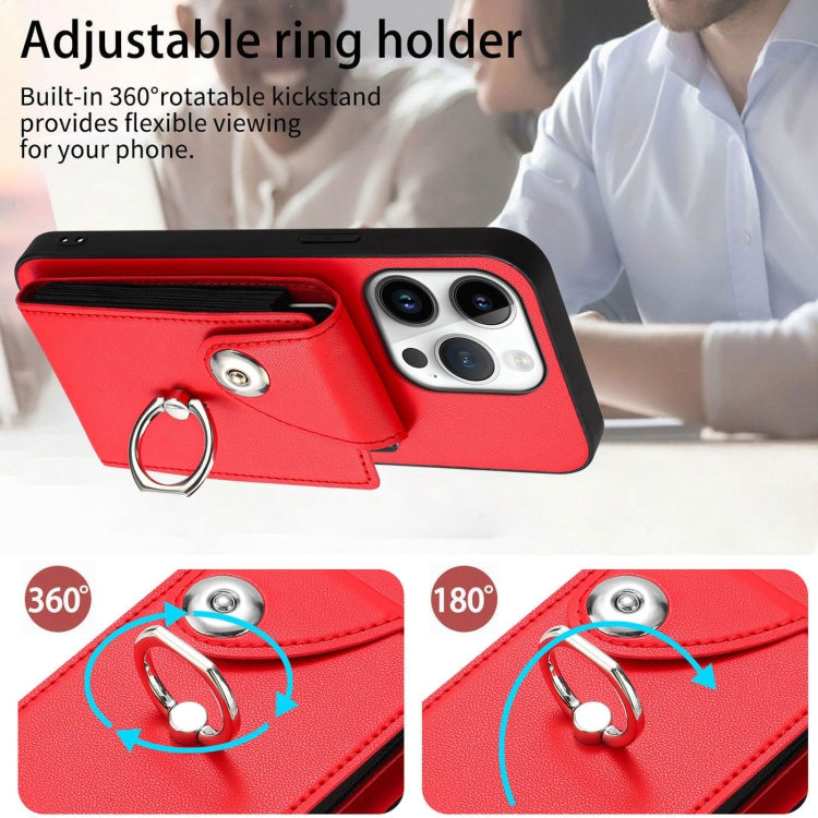 For iPhone 16 Pro Organ Card Bag Ring Holder Phone Case with Long Lanyard(Red) - iPhone 16 Pro Cases by buy2fix | Online Shopping UK | buy2fix