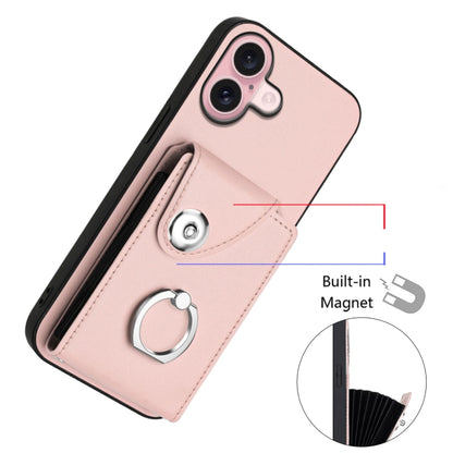 For iPhone 16 Organ Card Bag Ring Holder Phone Case with Long Lanyard(Pink) - iPhone 16 Cases by buy2fix | Online Shopping UK | buy2fix