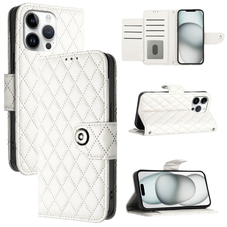 For iPhone 16 Pro Max Rhombic Texture Flip Leather Phone Case with Lanyard(White) - iPhone 16 Pro Max Cases by buy2fix | Online Shopping UK | buy2fix