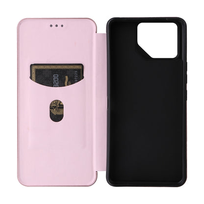 For ASUS ROG Phone 8 Carbon Fiber Texture Flip Leather Phone Case(Pink) - ASUS Cases by buy2fix | Online Shopping UK | buy2fix