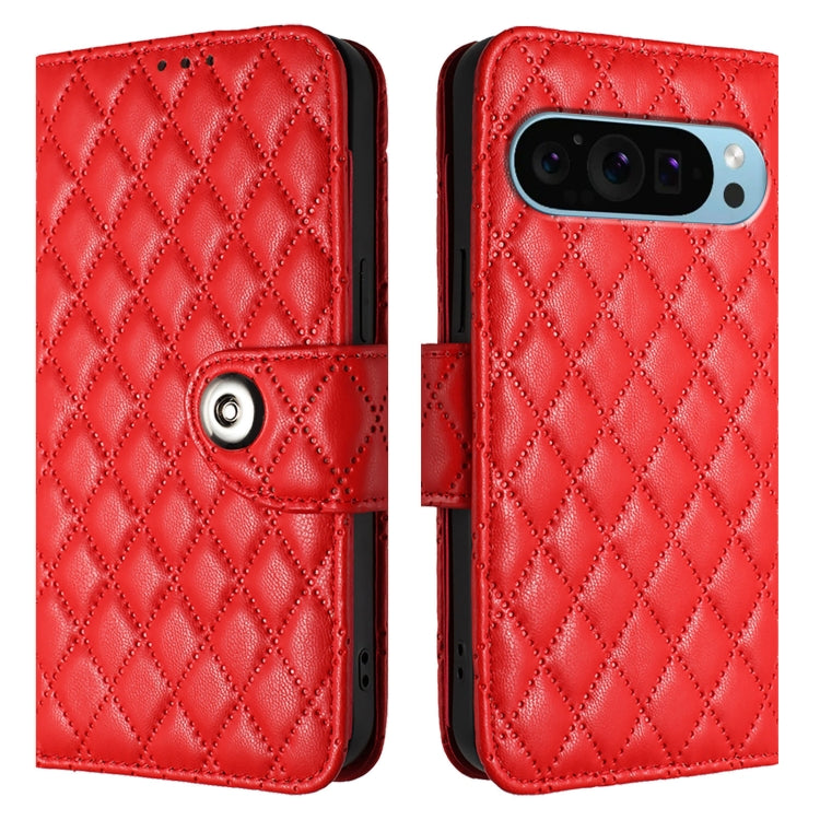 For Google Pixel 9 / Pixel 9 Pro Rhombic Texture Flip Leather Phone Case with Lanyard(Red) - Google Cases by buy2fix | Online Shopping UK | buy2fix