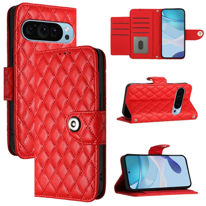 For Google Pixel 9 Pro XL Rhombic Texture Flip Leather Phone Case with Lanyard(Red) - Google Cases by buy2fix | Online Shopping UK | buy2fix