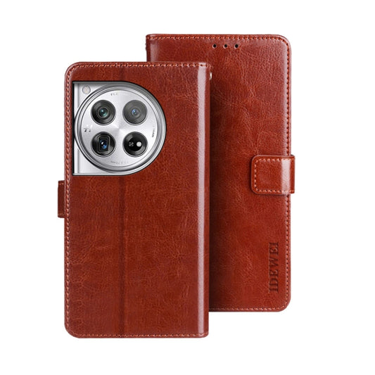 For OnePlus 12 idewei Crazy Horse Texture Leather Phone Case(Brown) - OnePlus Cases by idewei | Online Shopping UK | buy2fix