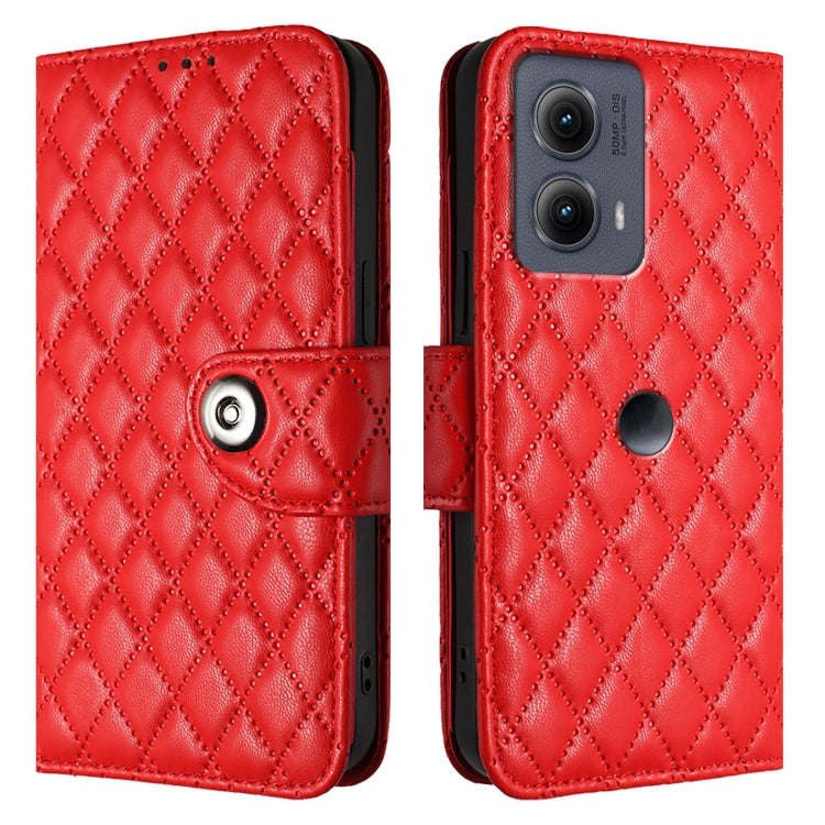 For Motorola Edge 2024 Rhombic Texture Flip Leather Phone Case with Lanyard(Red) - Motorola Cases by buy2fix | Online Shopping UK | buy2fix