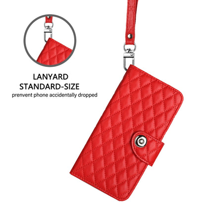 For Motorola Edge 2024 Rhombic Texture Flip Leather Phone Case with Lanyard(Red) - Motorola Cases by buy2fix | Online Shopping UK | buy2fix