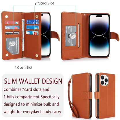 For iPhone 16 Plus Multi-Card Wallet RFID Leather Phone Case(Brown) - iPhone 16 Plus Cases by buy2fix | Online Shopping UK | buy2fix