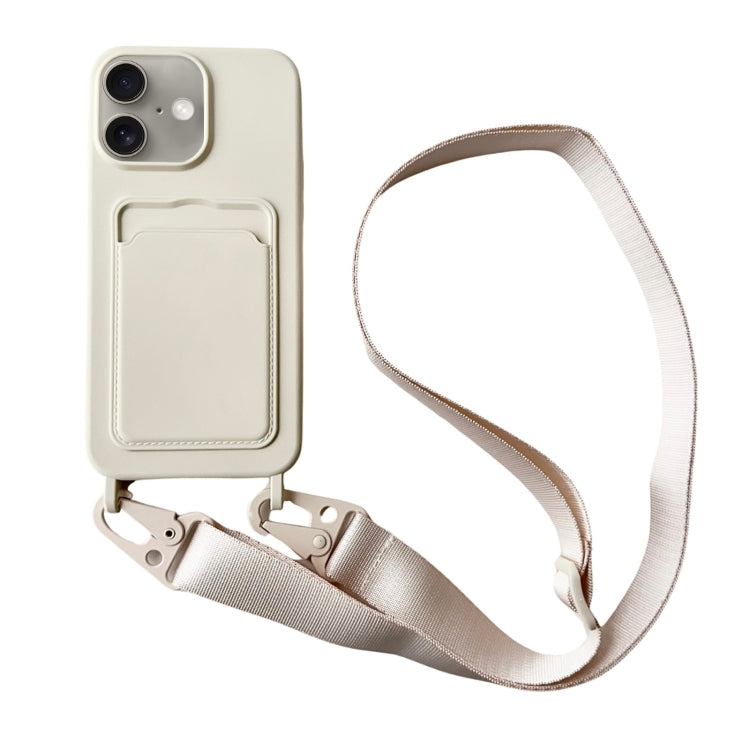 For iPhone 16 Card Slot Liquid Silicone Phone Case with Lanyard(White) - iPhone 16 Cases by buy2fix | Online Shopping UK | buy2fix