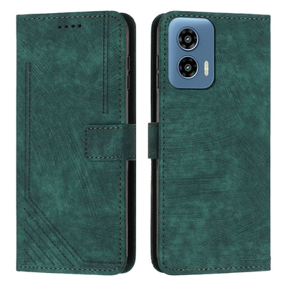 For Motorola Moto G Play 5G 2024 / G 5G 2024 Skin Feel Stripe Pattern Leather Phone Case with Long Lanyard(Green) - Motorola Cases by buy2fix | Online Shopping UK | buy2fix