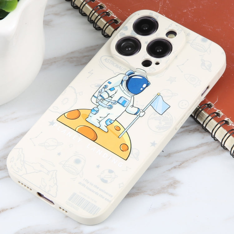 For iPhone 16 Pro Astronaut Pattern Silicone Straight Edge Phone Case(Planet Landing-White) - iPhone 16 Pro Cases by buy2fix | Online Shopping UK | buy2fix