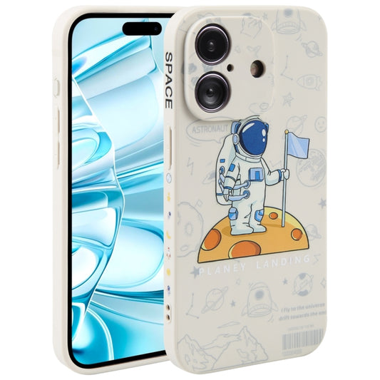 For iPhone 16 Plus Astronaut Pattern Silicone Straight Edge Phone Case(Planet Landing-White) - iPhone 16 Plus Cases by buy2fix | Online Shopping UK | buy2fix